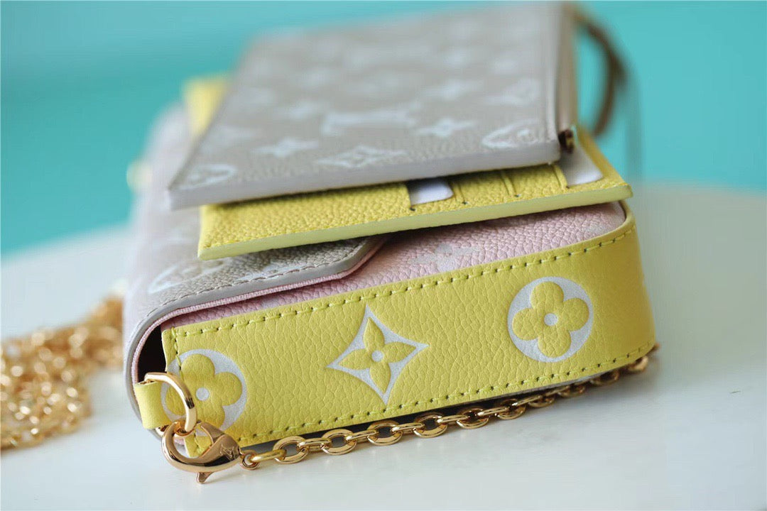 LV Pochette Felicie Monogram Empreinte Pink/ Beige/ Yellow For Women,  Shoulder And Crossbody Bags 21cm/8.3in LV M81359