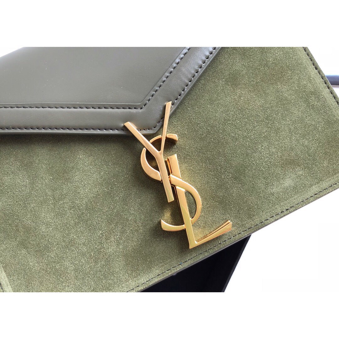 YSSL Cassandra Medium Chain Bag In Box And Velvet Green For Women 8.6in/22cm YSL