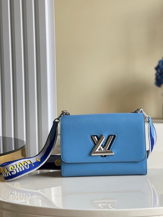 LV Twist MM Monogram Blossoms Blue For Women, Women Handbags, Shoulder And Crossbody Bags 9.1in/23cm LV M57505