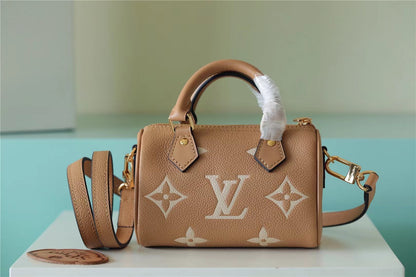 LV Nano Speedy Monogram Empreinte Arizona Beige / Cream For Women,  Shoulder And Crossbody Bags 6.3in/16cm LV M81457