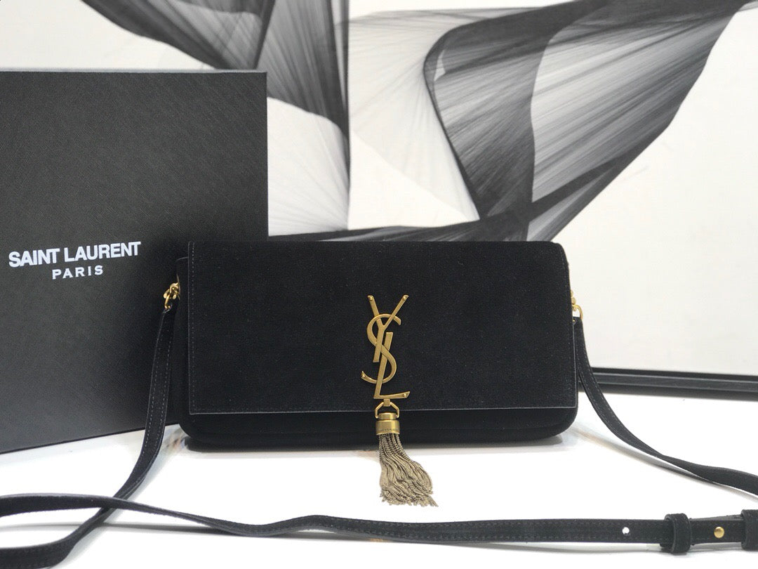 YSSL Kate Tassel Small Shoulder Bag Black For Women 10.2in/26cm YSL 6042760UD7W1011