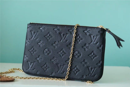 LV Double Zip Pochette Monogram Empreinte Black For Women,  Shoulder and Crossbody Bags 7.9in/20cm LV M68568