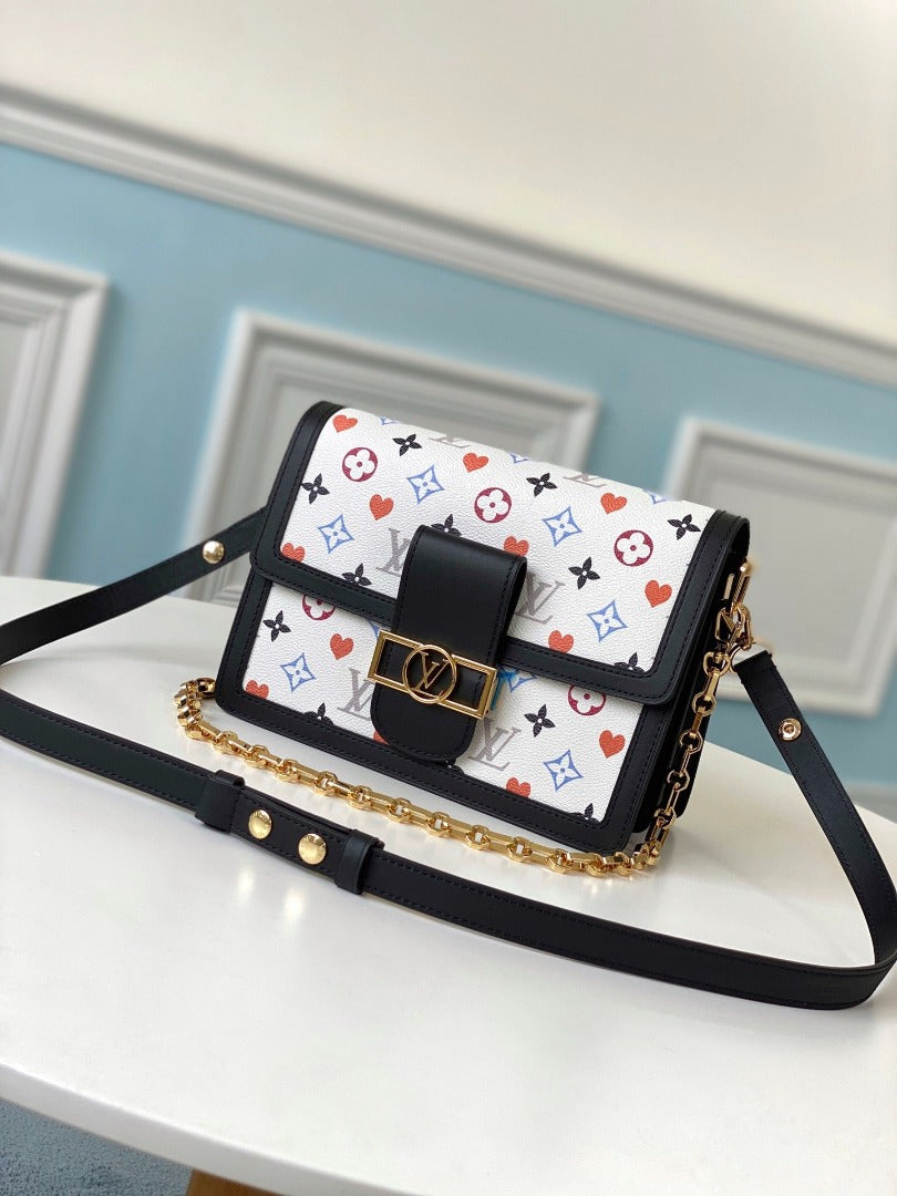 LV Dauphine MM Game On Monogram Canvas White For Women,  Shoulder Bags 9.8in/25cm LV M57463