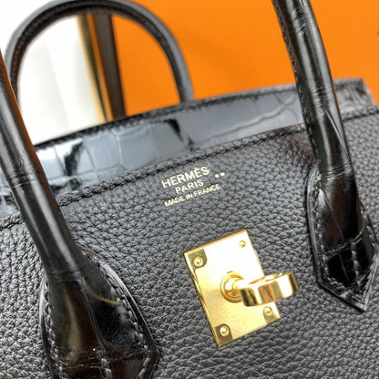 HM Birkin Nata Swift Black For Women Gold Toned Hardware 10in/25cm