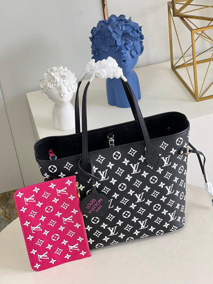 LV Neverfull MM Monogram Empreinte Black/White For Women,  Tote Bags 12.2in/31cm LV M46103