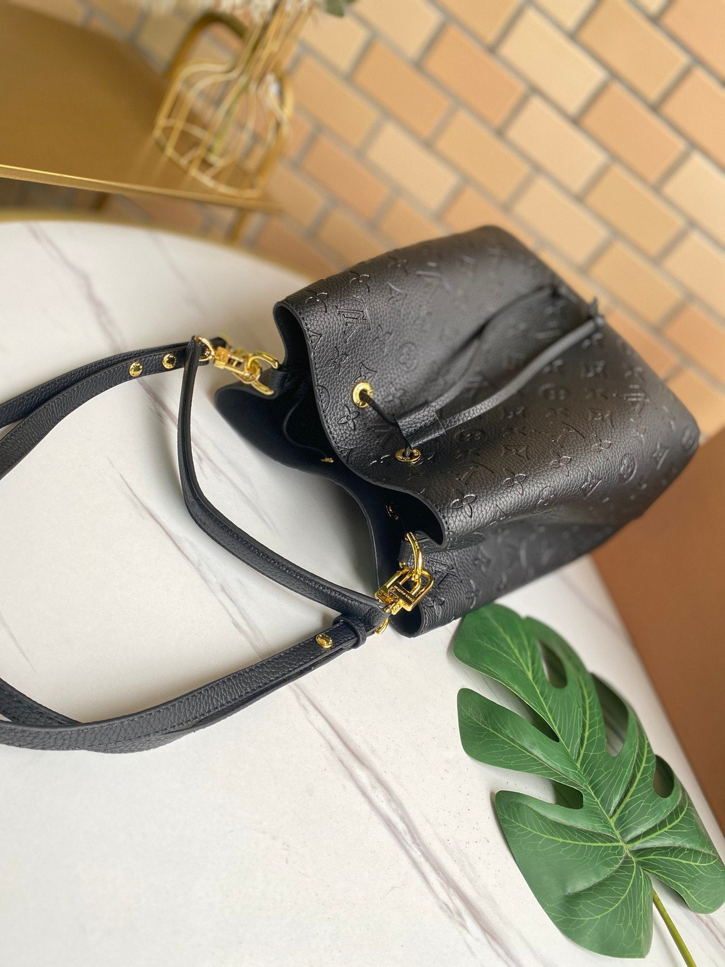 LV NeoNoe MM Bucket Bag Monogram Empreinte Black For Women, Women’s Handbags, Shoulder Bags 10.2in/26cm LV M45256