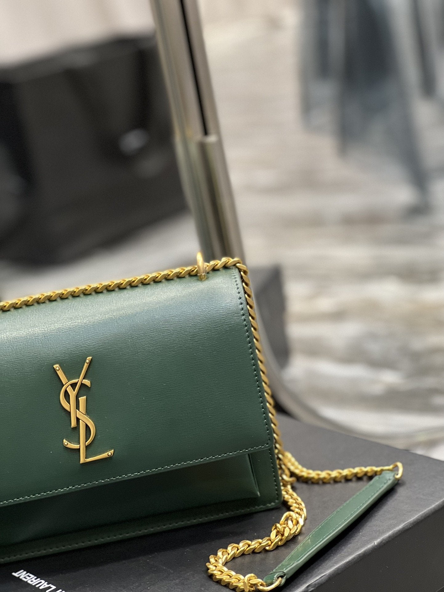 YSSL Sunset Medium Chain Bag For Women 8.6in/22cm Green YSL