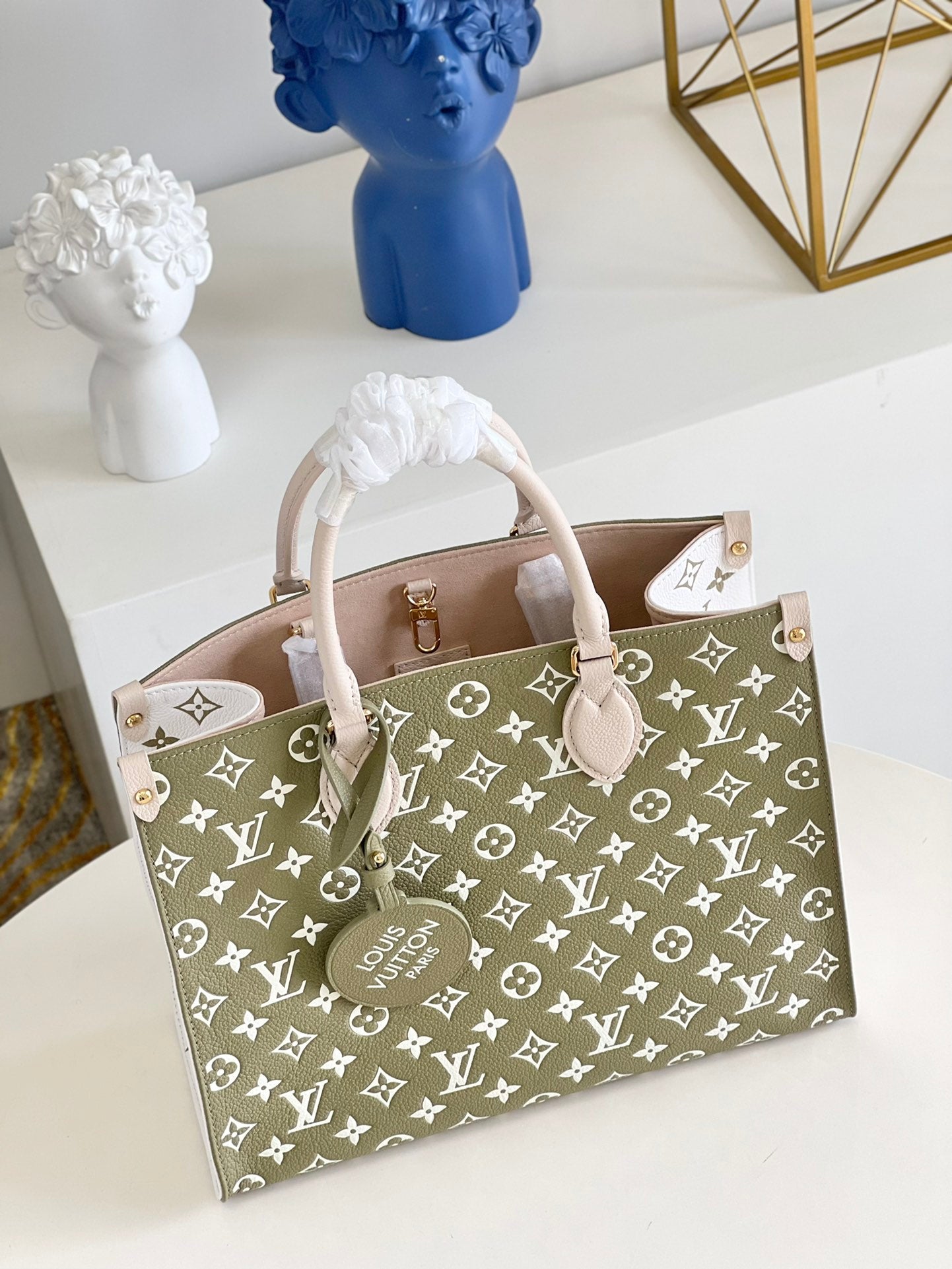 LV Onthego MM Monogram Empreinte Khaki Green For Women,  Tote Bags 35cm LV M46060