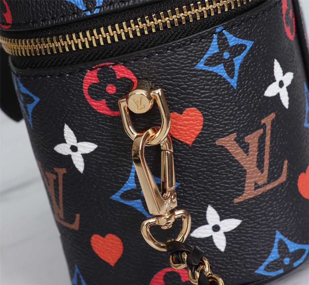 LV Vanity PM Bag Game On Monogram Canvas Black By Nicolas Ghesquiere For Women, Women’s Handbags, Shoulder And Crossbody 7.5in/19cm LV M57482