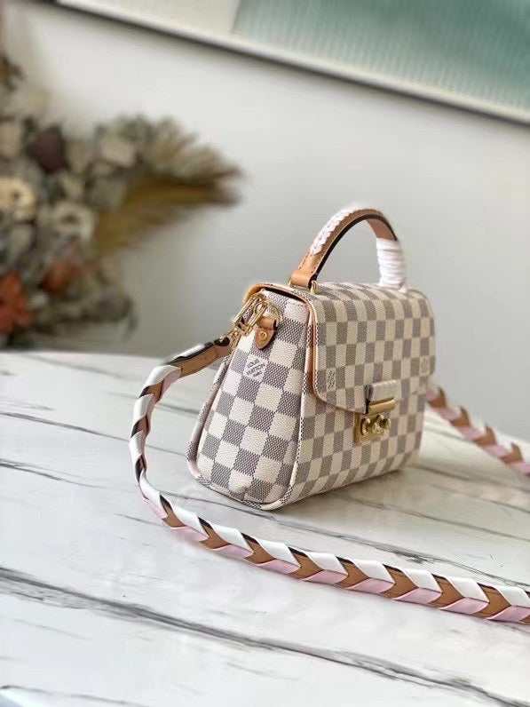 LV Croisette Damier Azur Canvas Pink For Women, WoHandbag, Shoulder And Crossbody Bags 9.8in/25cm LV N50053