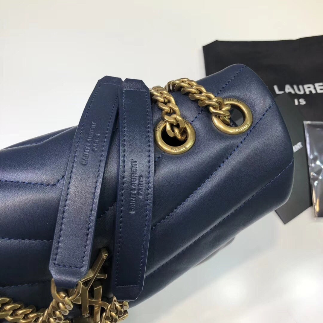 YSSL Loulou Small Chain Bag In Matelassé "Y" Blue For Women 9.8in/23cm YSL 494699DV7274147