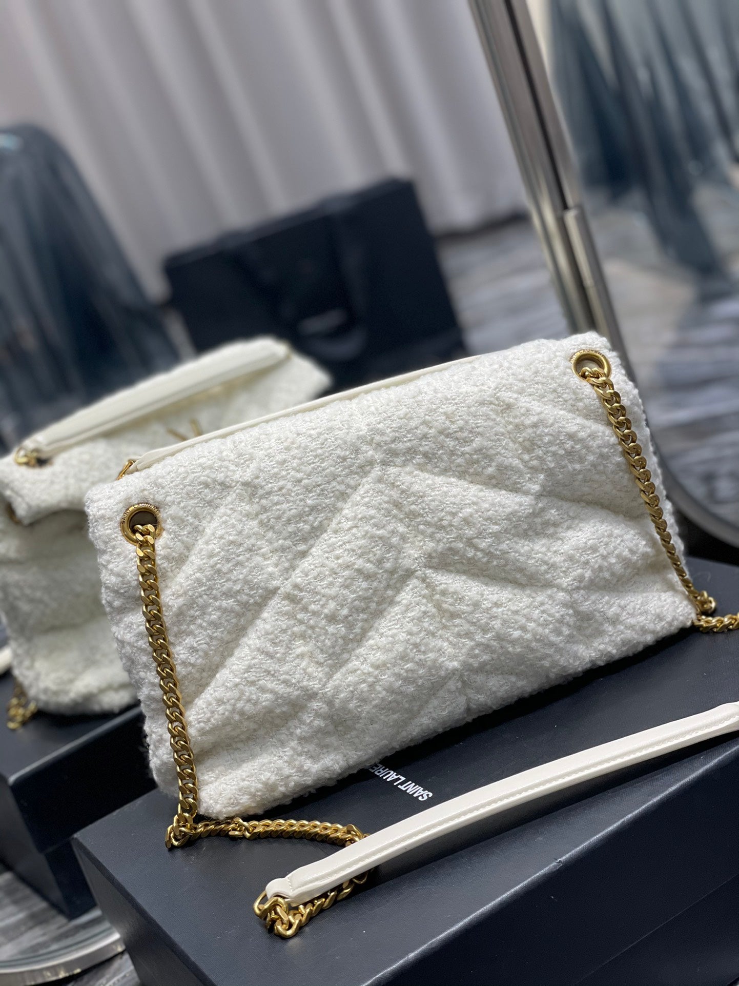 YSSL Puffer Small Chain Bag White For Women, Women&#8217;s Bags 11.4in/29cm YSL‎