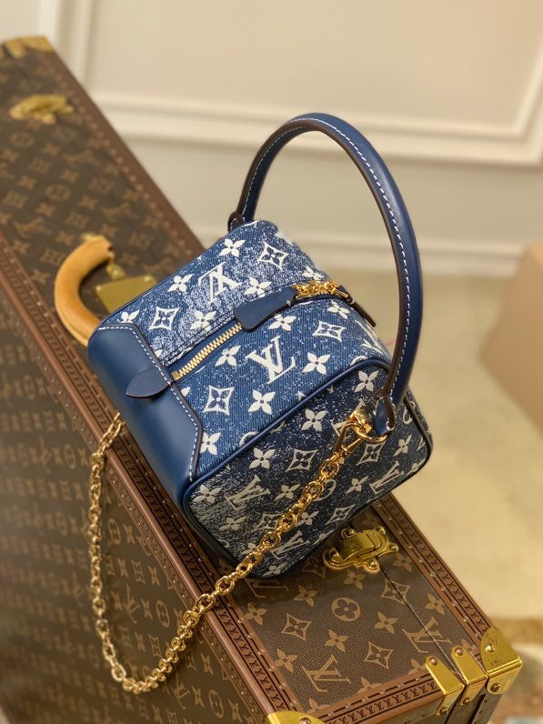 LV Square Bag Denim Jacquard Blue By Nicolas Ghesquiere For Women, WoBags 6.3in/16cm LV M59611