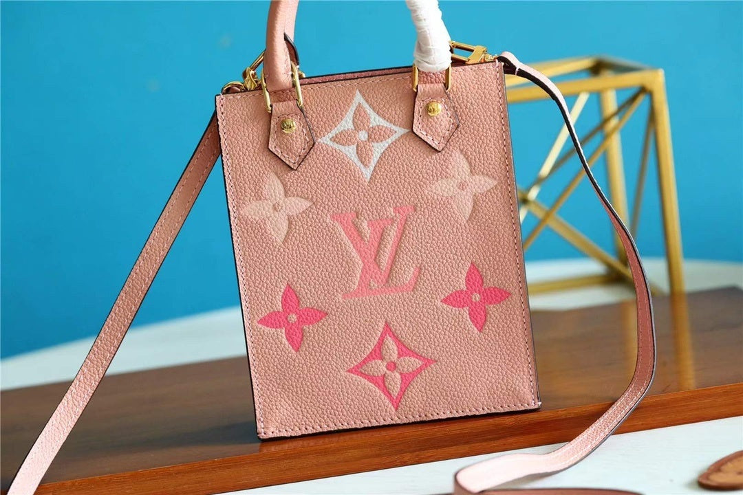 LV Petit Sac Plat Monogram Empreinte Pink For Women, Women’s Handbags, Shoulder And Crossbody Bags 5.5in/14cm LV M80449