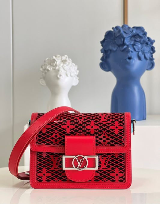 LV Limited Dauphine MM Bags By Nicolas Ghesquière With Monogram Lace Red For Women 25cm LV