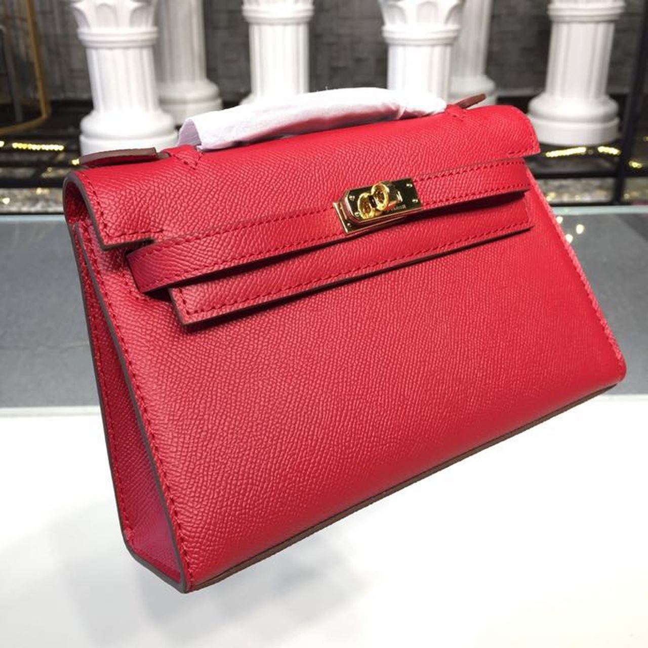 HM Mini Kelly KP Pochette Red For Women Gold Toned Hardware 8.7in/22cm