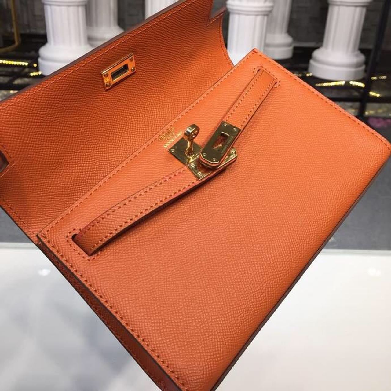 HM Mini Kelly KP Pochette Orange For Women Gold Toned Hardware 8.7in/22cm 