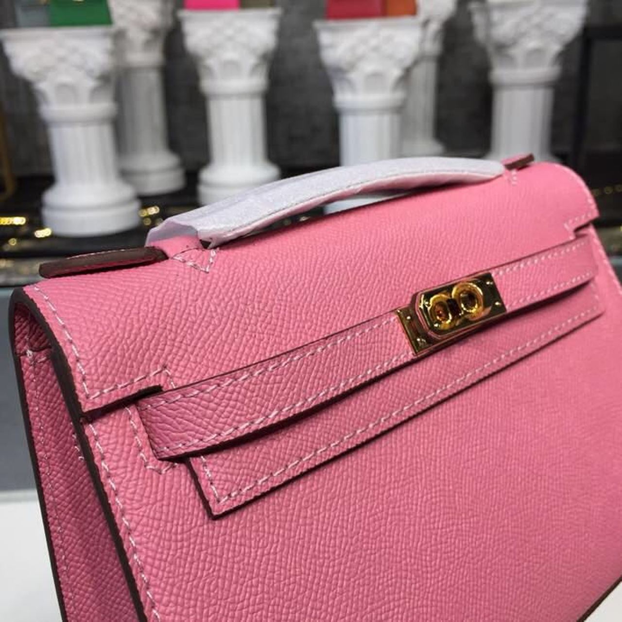 HM Mini Kelly KP Pochette Pink For Women Gold Toned Hardware 8.7in/22cm