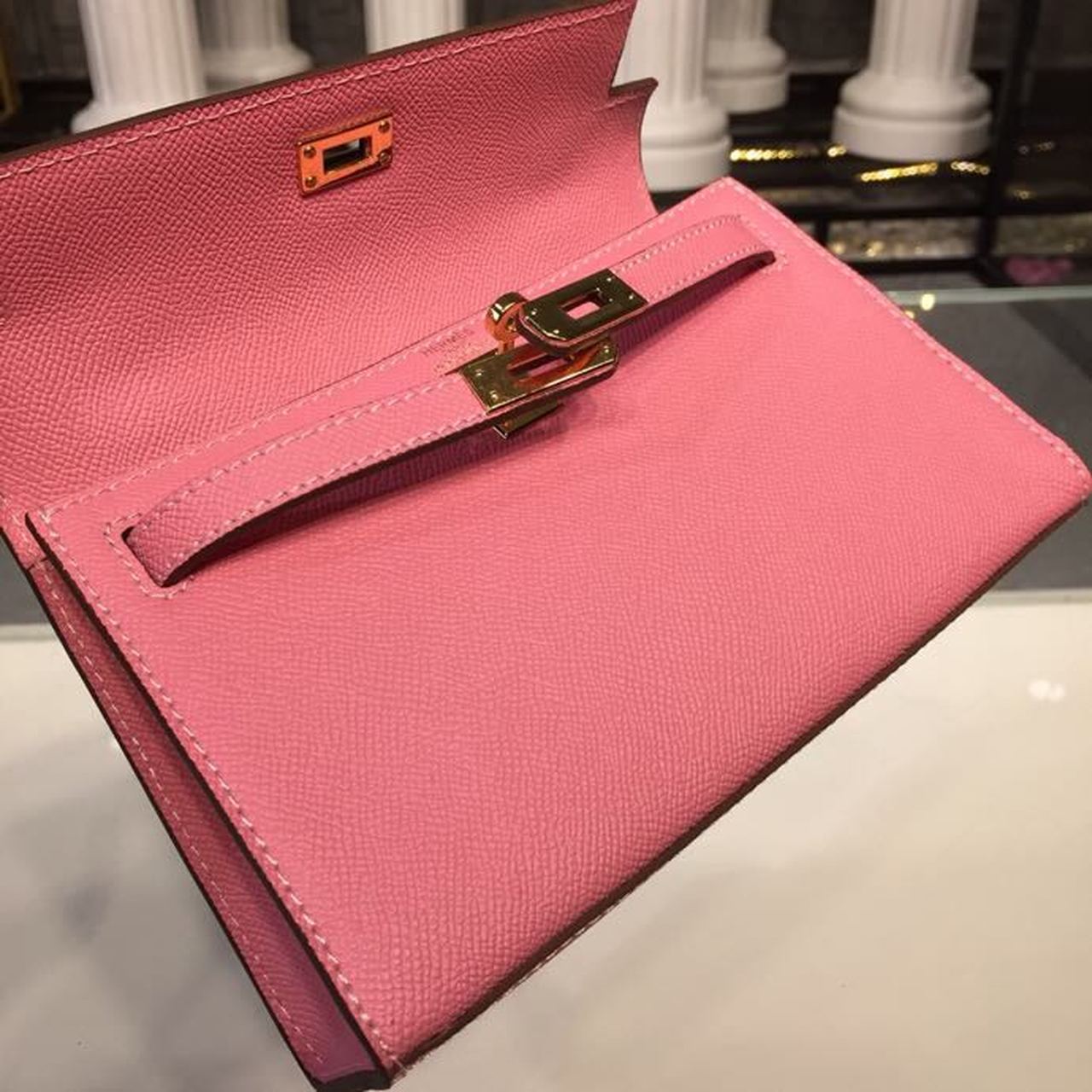 HM Mini Kelly KP Pochette Pink For Women Gold Toned Hardware 8.7in/22cm