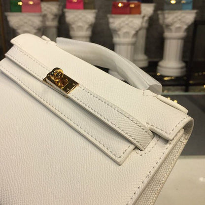 HM Mini Kelly KP Pochette White For Women Gold Toned Hardware 8.7in/22cm