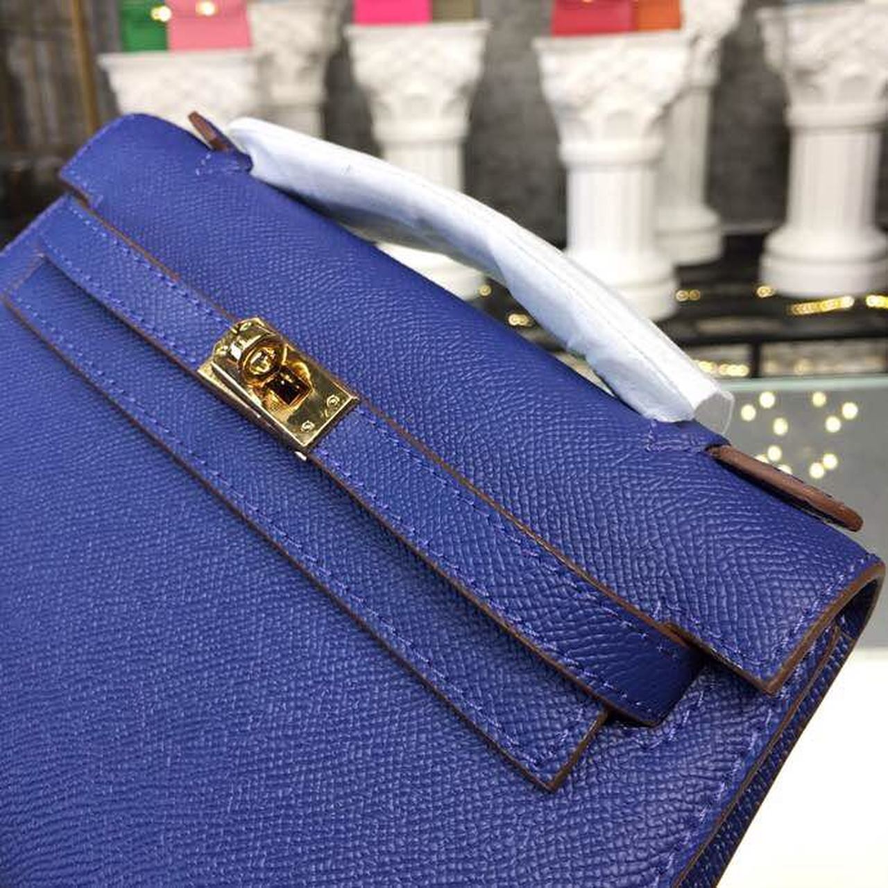 HM Mini Kelly KP Pochette Electric Blue For Women Gold Toned Hardware 8.7in/22cm