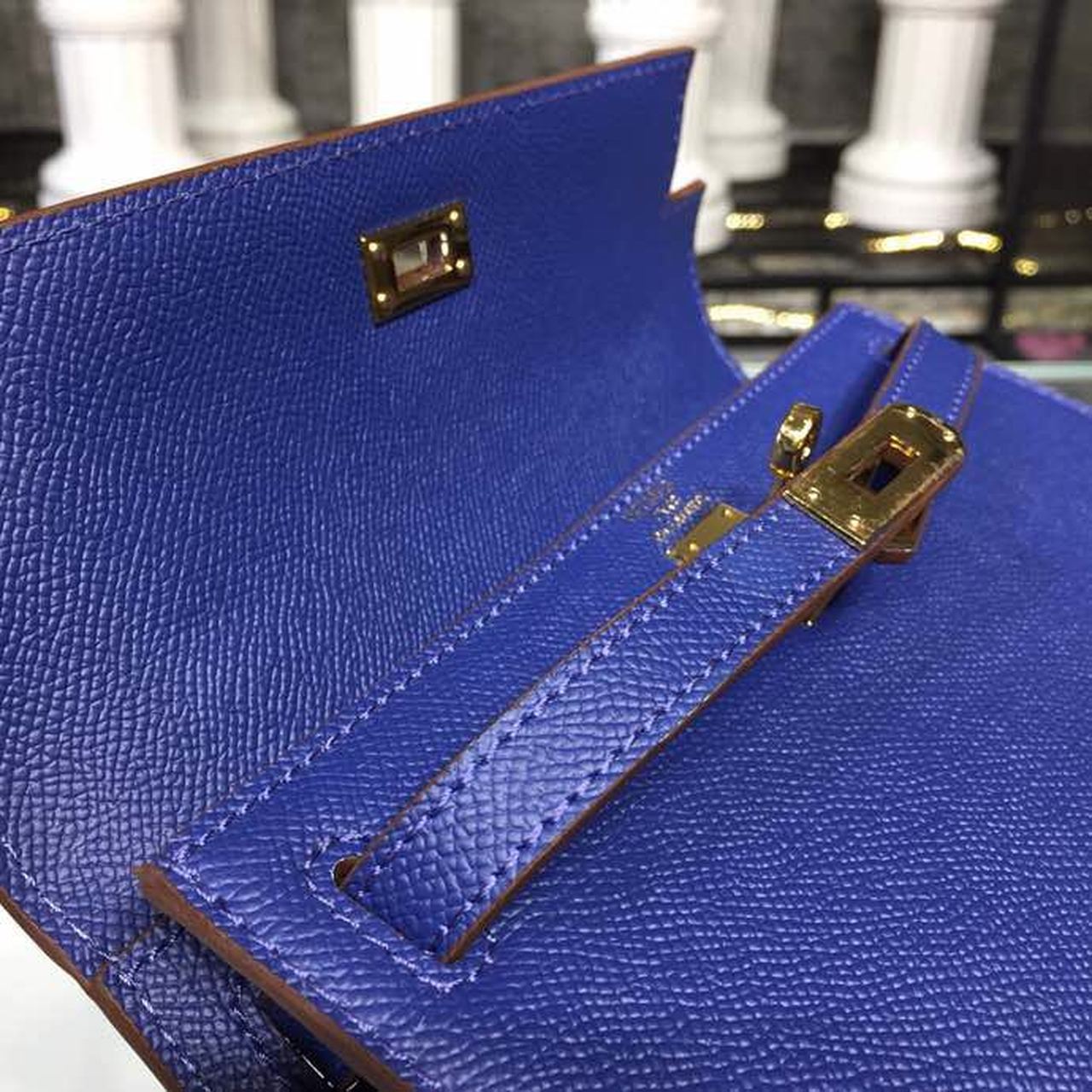 HM Mini Kelly KP Pochette Electric Blue For Women Gold Toned Hardware 8.7in/22cm