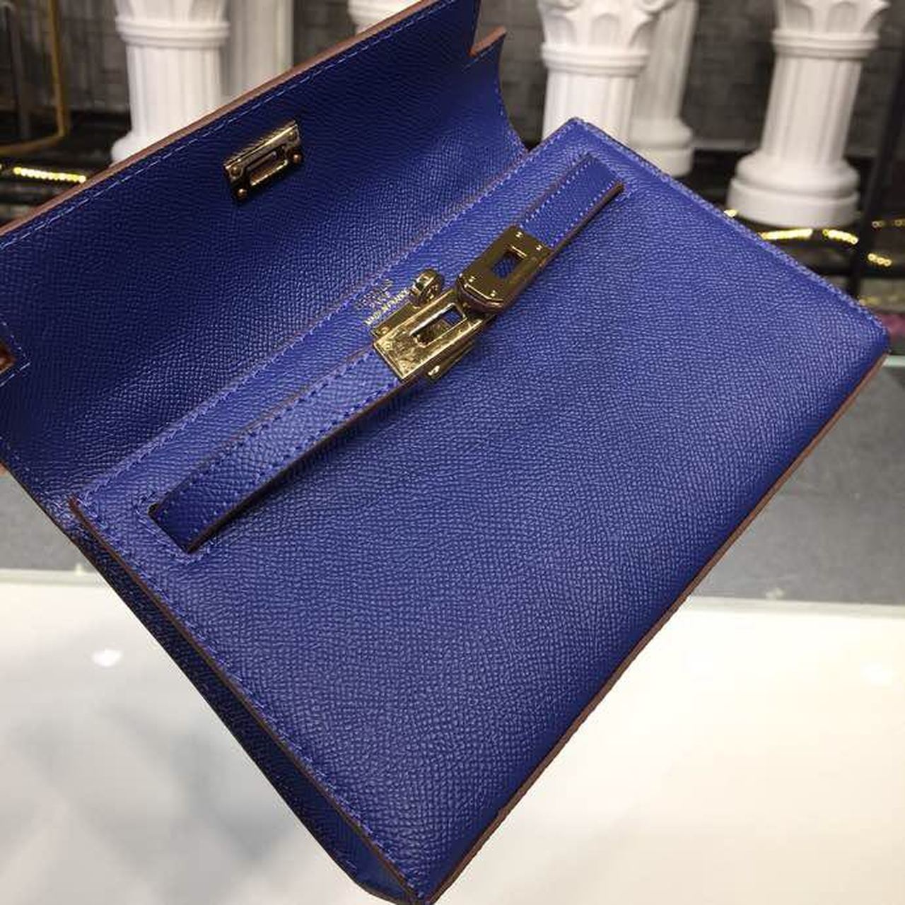 HM Mini Kelly KP Pochette Electric Blue For Women Gold Toned Hardware 8.7in/22cm