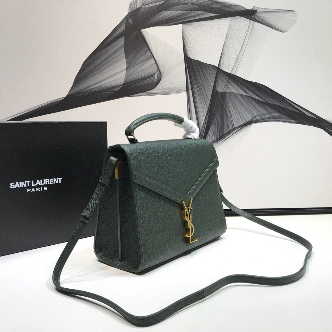 YSSL Cassandra Medium Top Handle Bag In Grain Dark Green For Women 9.6in/24.5cm YSL