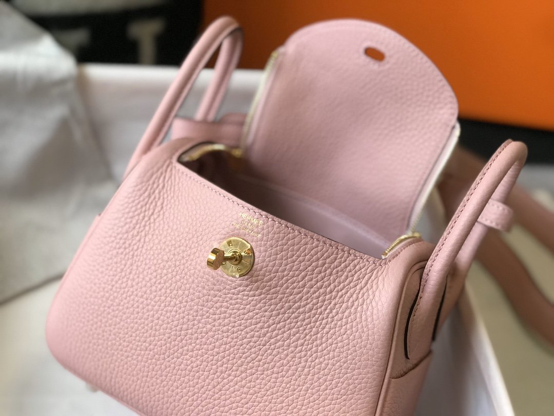 HM Lindy Mini Clemence Bag Pink With Gold Hardware For Women, Women’s Handbags, Shoulder And Crossbody Bags 7.5in/19cm