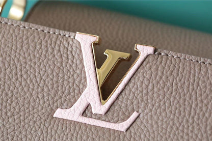 LV Capucines BB Taurillon Smokey Brown Green/ Creme/ Pink For Women, Women’s Bags, Shoulder And Crossbody Bags 10.6in/27cm LV