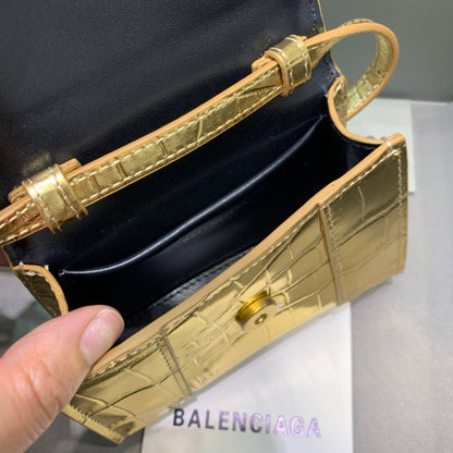 Balen Hourglass Mini Handbag In Gold, For Women,  Bags 4.7in/12cm