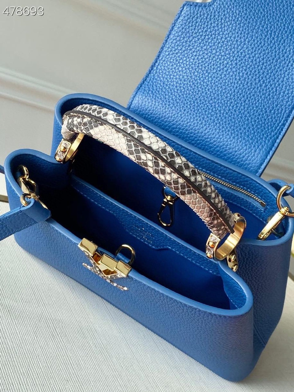 LV Woven Capucines Python Handle Bag 27cm Taurillon Leather Spring/Summer 2021 Collection N98388, Blue