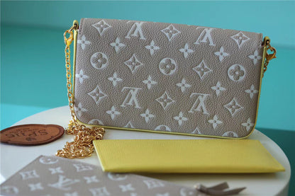 LV Pochette Felicie Monogram Empreinte Pink/ Beige/ Yellow For Women,  Shoulder And Crossbody Bags 21cm/8.3in LV M81359