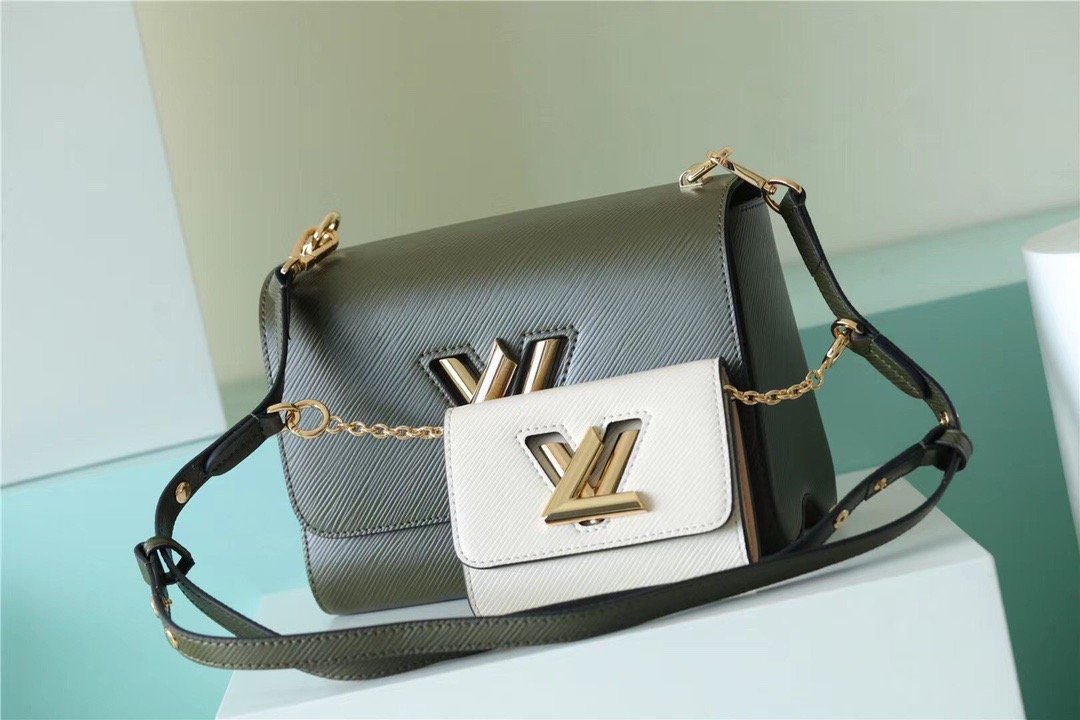 LV Twist MM Bag, Shoulder and Cross Body Bags For Women Kaki / Quartz White 9.1in/23cm LV M59884