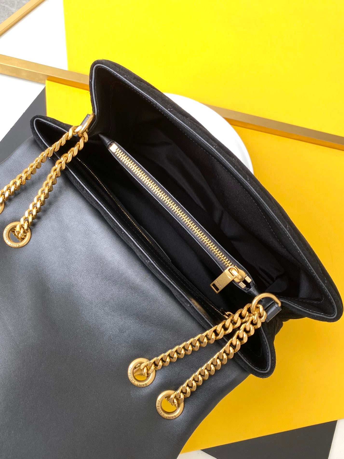 YSSL Loulou Medium Chain Bag In Matelasse "Y" Black With Gold Hardware For Women 12.5in/32cm YSL 5749461U8671000