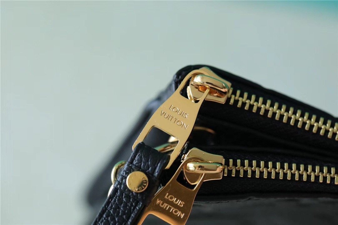 LV Double Zip Pochette Monogram Empreinte Black For Women,  Shoulder and Crossbody Bags 7.9in/20cm LV M68568