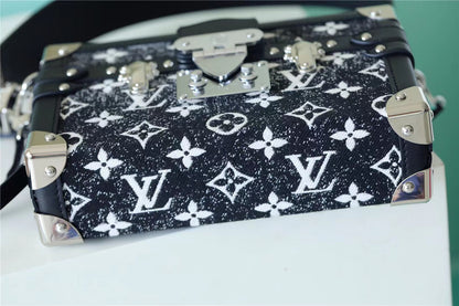 LV Petite Malle Monogram Jacquard Denim Navy Blue For Women,  Shoulder And Crossbody Bags 7.9in/20cm LV 