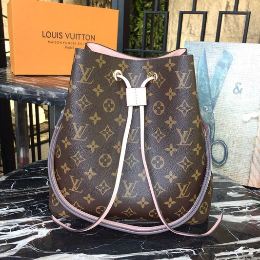 LV NeoNoe MM Bucket Bag Monogram Canvas Rose Poudre Pink For Women, WoBags, Shoulder Bags 10.2in/26cm LV M44022