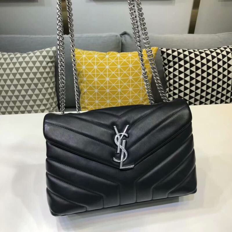 YSSL Loulou Small Chain Bag In Matelassé "Y" Black For Women 9.8in/23cm YSL 494699DV7261000