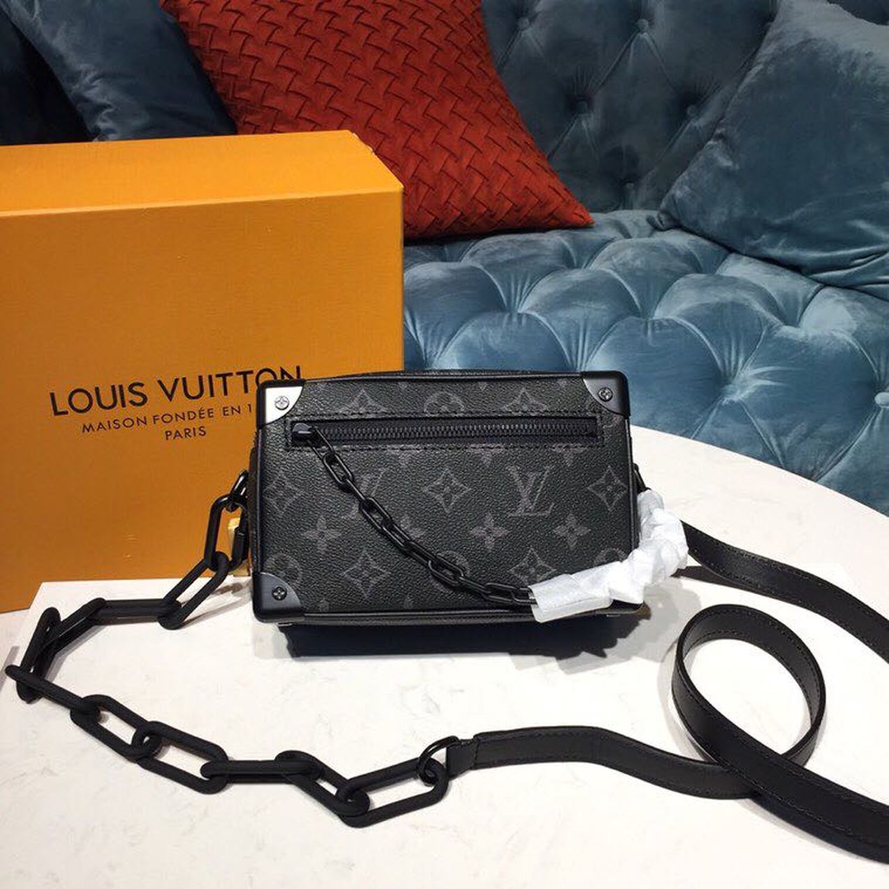 LV Mini Soft Trunk Monogram Eclipse Canvas By Virgil Abloh For Men, Bags 7.3in/18.5cm LV M44735