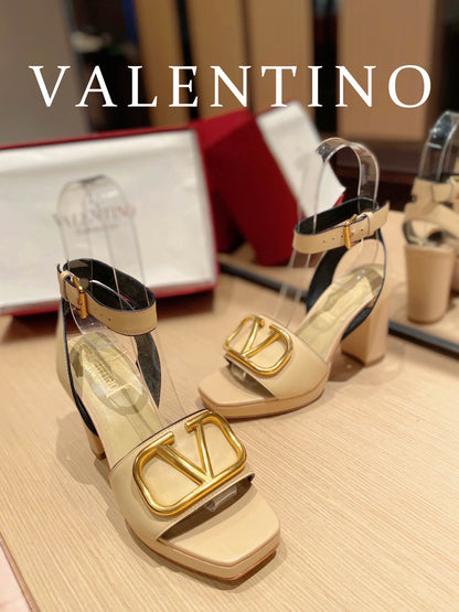 Valentino Garavani Strap Heeled Sandals With V Logo Signature Embellishment Light Yellow For Women