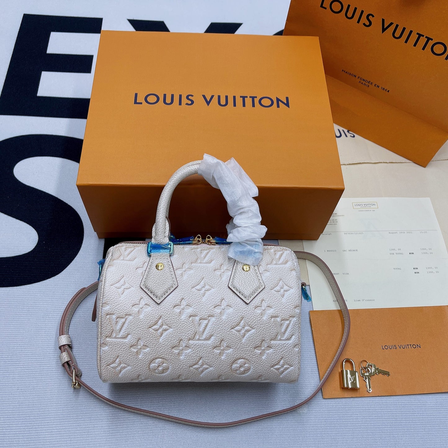 LV Speedy Bandouliere 20 Monogram Empreinte Pale Beige For Women,  Shoulder And Crossbody Bags 20.5cm/8.1in LV M46163