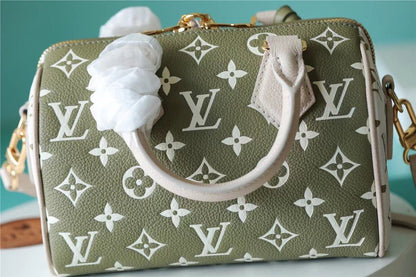 LV Speedy Bandouliere 20 PM Monogram Empreinte Khaki Green / Beige / CreamFor Women,  Shoulder And Crossbody Bags 20.5cm/8.1in LV M46118