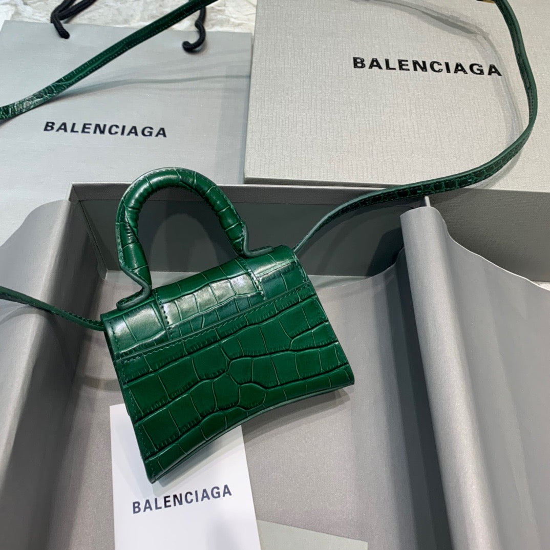 Balen Hourglass Mini Handbag In Green, For Women,  Bags 4.7in/12cm