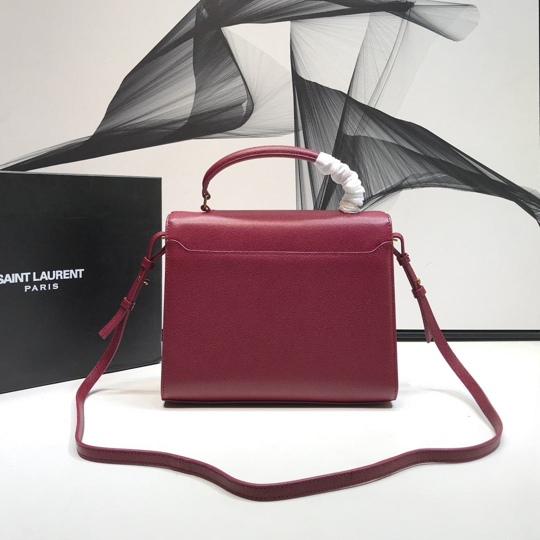 YSSL Cassandra Medium Top Handle Bag In Grain Burgundy For Women 9.6in/24.5cm YSL  578000BOW0W6475