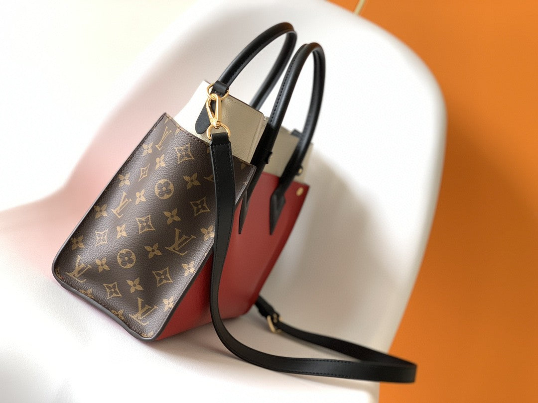 LV On My Side MM Tote Bag Monogram Canvas Red For Women,  Shoulder Bags 12in/31cm LV M53824