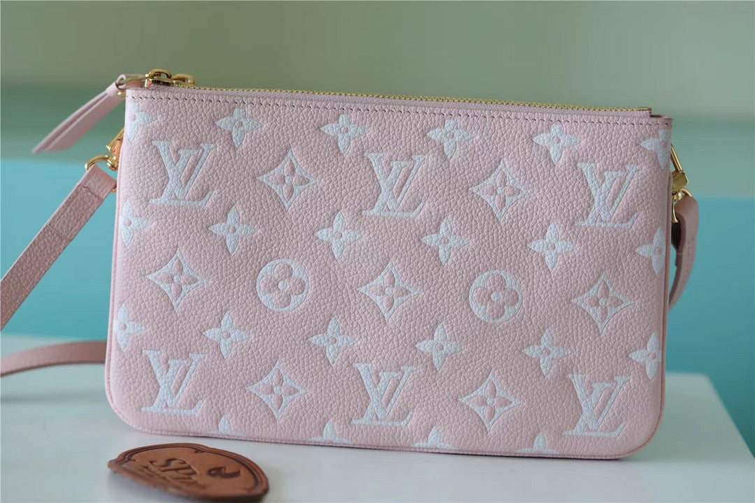 LV Double Zip Pochette Monogram Empreinte Candy Pink For Women,  Shoulder And Crossbody Bags 20cm/7.9in LV M81429