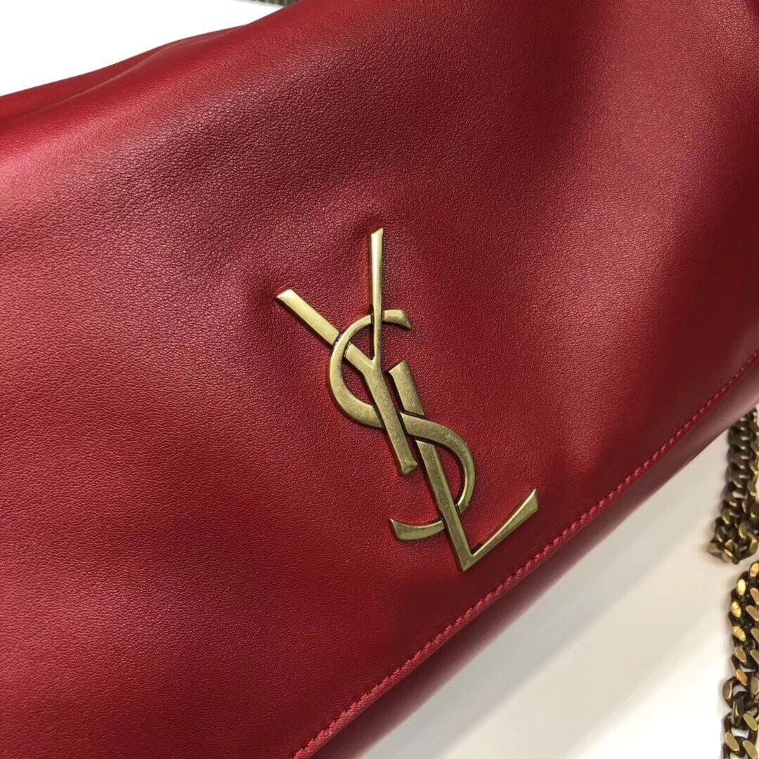 YSSL Kate Medium Chain Bag In Grain De Poudre Red For Women 9.4in/24cm YSL 364021BOW0J6008