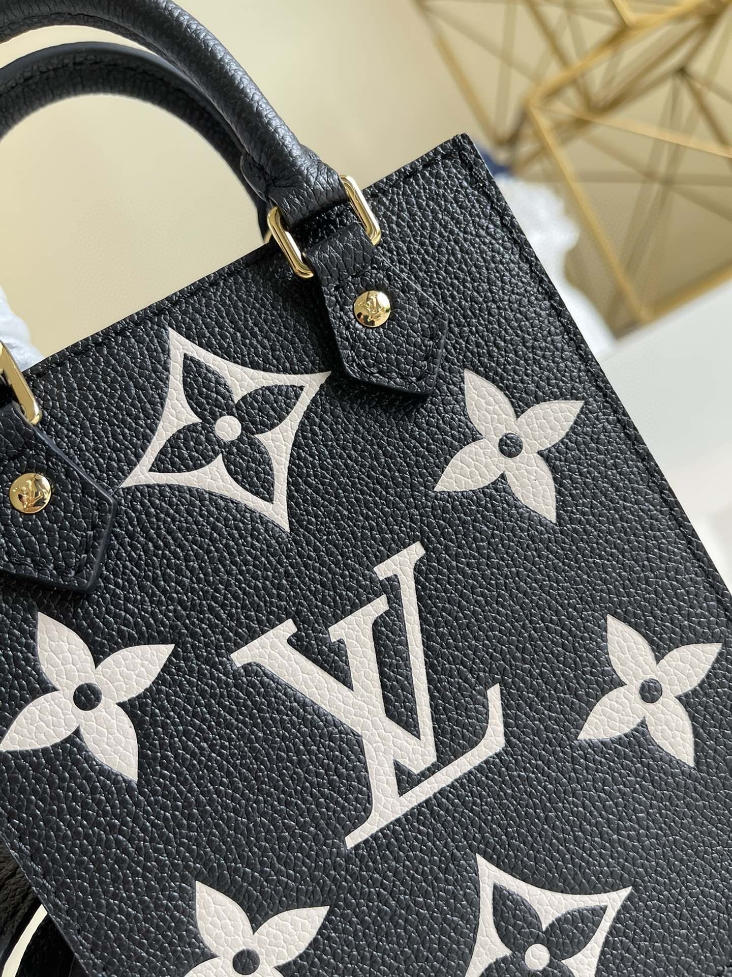 LV Petit Sac Plat Monogram Empreinte Black/Beige For Women, Women’s Handbags, Shoulder And Crossbody Bags 5.5in/14cm LV M81416