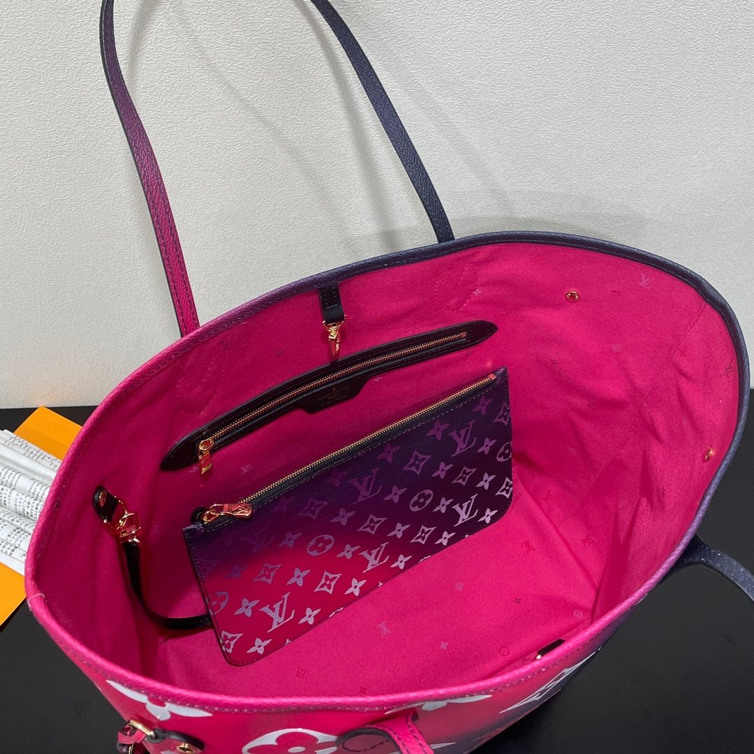 LV Neverfull MM Tote Bag Monogram Canvas Midnight Fuchsia For Women,  Shoulder Bags 12.2in/31cm LV M20511